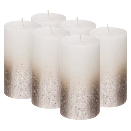 Bolsius SET OF 6 Rustic Metallic Unscented White Pillar Candles And Silver Coated Bottom 130/68mm (Aprox. 5 X 2.75 Inches)
