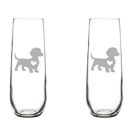 Set of 2 Glass Champagne Flutes Sparkling Wine Glasses Cute Dachshund With Heart (8.5 oz Stemless)
Set of 2 Glass Champagne Flutes Sparkling Wine Glasses Cute Dachshund With Heart (8.5 oz Stemless)