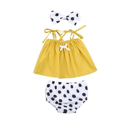 Qtinghua 3Pcs Infant Toddler Baby Girls Summer Outfits Sleeveless Strap Tank Tops + Polka Dots Print Shorts + Headband Set
Qtinghua 3Pcs Infant Toddler Baby Girls Summer Outfits Sleeveless Strap Tank Tops + Polka Dots Print Shorts + Headband Set