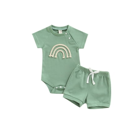 xkwyshop Summer Newborn Baby Girl Boy Clothes Set Rainbow Print Short Sleeve Romper+Shorts Knitted Casual Outfit Green
xkwyshop Summer Newborn Baby Girl Boy Clothes Set Rainbow Print Short Sleeve Romper+Shorts Knitted Casual Outfit Green