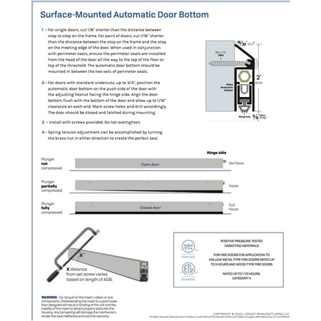 Fire Rated/Light Duty/Surface Mounted Automatic Door Bottom (7123CA) with Solid Rubber Extrusion SMS # 6 x 1 Supplied (48 L x 19/32 W x 2 H)
Fire Rated/Light Duty/Surface Mounted Automatic Door Bottom (7123CA) with Solid Rubber Extrusion SMS # 6 x 1 Supplied (48 L x 19/32 W x 2 H)