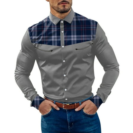 Sebtyili Mens Fashion Casual Plaid Patchwork Color Block Lapel Button Long Sleeve Shirt Scrub Top Men
Sebtyili Mens Fashion Casual Plaid Patchwork Color Block Lapel Button Long Sleeve Shirt Scrub Top Men