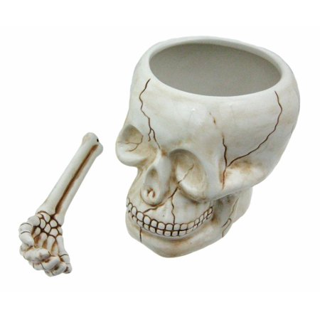 Cool Ceramic Skull Bowl W/ Bone Spoon, You'd have to search six feet under to find a more exciting container than this skull bowl with spoon. By Private Label