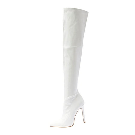 

Boots for Women Clearance Deals! Verugu Sexy Fall Thigh High Heel Boots Over-the-Knee Boots Women s Sexy Nightclub Patent Leather High Heeled Side Zipper Over The Knee Stretch Boots White 41
