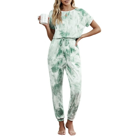 Eytino Lady Pajamas Tie Dye Printed Pajamas One Piece Short Sleeve Jumpsuits Loungewear Pjs Nightwear with Pockets
Eytino Lady Pajamas Tie Dye Printed Pajamas One Piece Short Sleeve Jumpsuits Loungewear Pjs Nightwear with Pockets