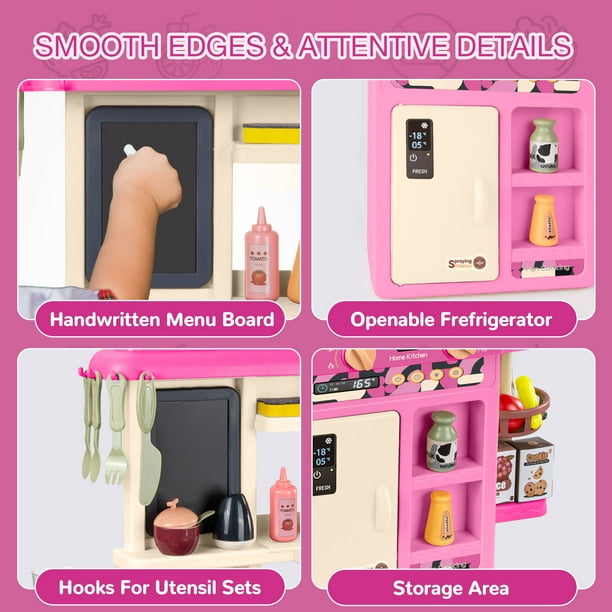 Wisairt Play Kitchen Set for Kids, 2.1FT Toy Play Kitchen w/ Realistic Lights Sounds Simulation Spray for Toddlers Girls Boys Gift 42Pcs - Small (Pink 18x8.6x24.8in) Wisairt Play Kitchen Set for Kids, 2.1FT Toy Play Kitchen w/ Realistic Lights Sounds Simulation Spray for Toddlers Girls Boys Gift 42Pcs - Small (Pink 18x8.6x24.8in) - Image 4