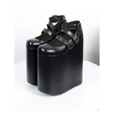 Women Mary Janes Punk Ankle Strap Wedges Black Women‘s Footwear