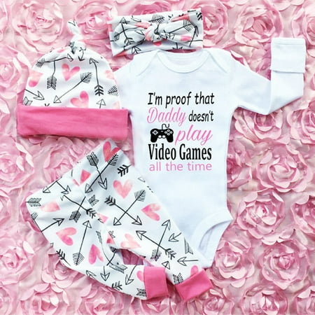 JYYYBF 4PCS Newborn Baby Girls Outfits Set Long Sleeve Video Games Romper Tops Long Pants with Hat Hairband Clothes 3-6 Months
JYYYBF 4PCS Newborn Baby Girls Outfits Set Long Sleeve Video Games Romper Tops Long Pants with Hat Hairband Clothes 3-6 Months