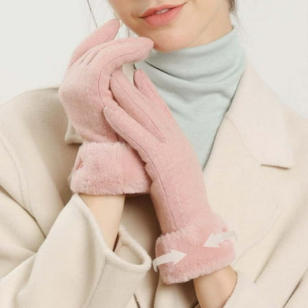 XMMSWDLA Adults Gloves Winter Women Thickened Cold-proof Plush Wrist Lengthened Windproof Warm Knitted Point Finger Gloves Deals Clearance