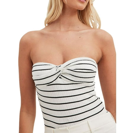 

Jxzom Women Cut Out Stripe Tube Tops Bandeau Ribbed Knit Y2K Sexy Strapless Crop Tank Slim Fit Bustier Corset Top