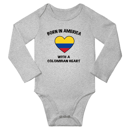 Born in America With a Colombian Heart Baby Long Sleeve Romper (Gray 24 Months)