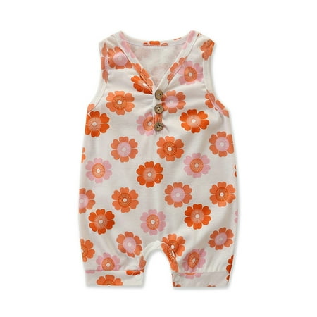 PBaeM Newborn Unisex Sleeveless Henley Button Summer Graphic Romper Onesies