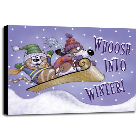 Sled Party-MARWIL131577 Print 15.5"x20.75" by Margaret Wilson in a Canvas Stretched on 3/4" Bars