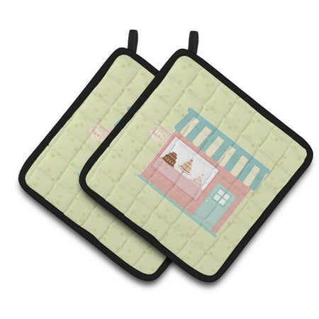 Caroline s Treasures Bake Shoppe on Green Pair of Pot Holders