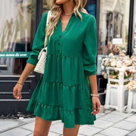 Haykey Holiday Dresses For Women 2022 Long Sleeve V-Neck Mid-Calf Dress Solid Color Long Sleeved V-Neck Loose Flowy Ruffle Hem Dress Mens Dress Shoes 100%Polyester
Haykey Holiday Dresses For Women 2022 Long Sleeve V-Neck Mid-Calf Dress Solid Color Long Sleeved V-Neck Loose Flowy Ruffle Hem Dress Mens Dress Shoes 100%Polyester