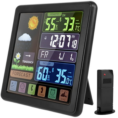 Wireless Weather Station Color Display Digital Thermometer with Sensor Forecast Station with Temperature Humidity Alarm Clock Calendar Adjustable Backlight for Indoor Outdoor
Wireless Weather Station Color Display Digital Thermometer with Sensor Forecast Station with Temperature Humidity Alarm Clock Calendar Adjustable Backlight for Indoor Outdoor