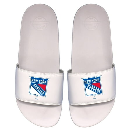 Men s ISlide White New York Rangers Primary Logo Motto Slide Sandals