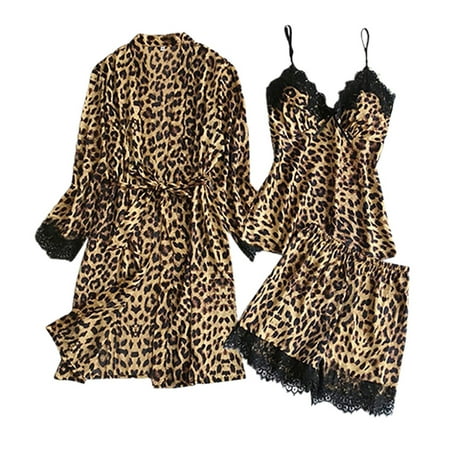 Hanerdun Women 3PCS Leopard Pajamas Female Satin Cami Top & Shorts & Robe Nightwear Sleepwear Set 2XL
Hanerdun Women 3PCS Leopard Pajamas Female Satin Cami Top & Shorts & Robe Nightwear Sleepwear Set 2XL