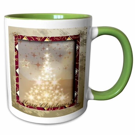 3dRose Tree of Lights Merry Chrstmas - Two Tone Green Mug, 11-ounce