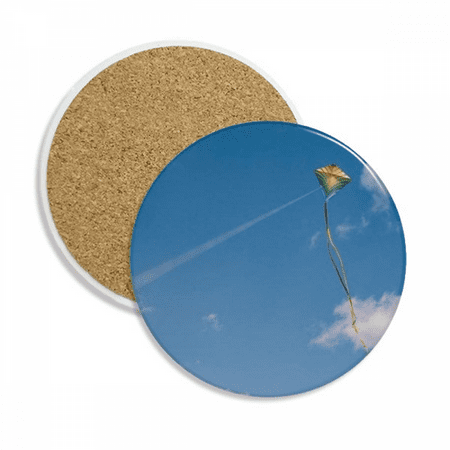 

Blue Sky White Clouds Kite Coaster Cup Mug Tabletop Protection Absorbent Stone