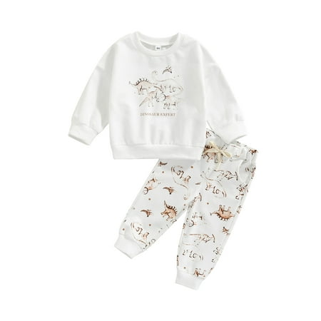 One opening 2Pcs Toddler Baby Girl Boy Dinosaur Letter Print Crewneck Pullover Tops + Drawstring Elastic Pants
One opening 2Pcs Toddler Baby Girl Boy Dinosaur Letter Print Crewneck Pullover Tops + Drawstring Elastic Pants
