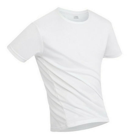 Men Slim Fitness Short Sleeve Top T Shirts Bodybuilding Sports Gym Wear Quick Dry Workout Clothes White M
