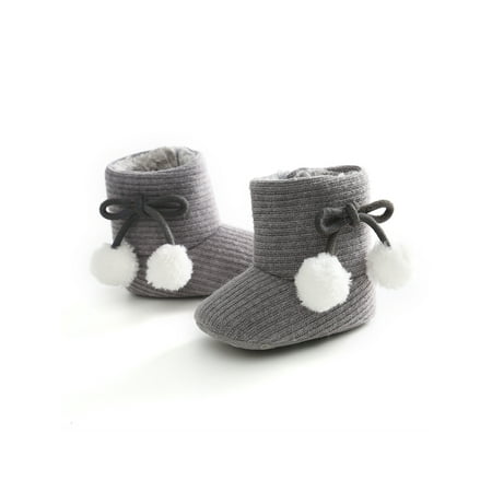 Infant Baby Boys Girls Soft Sole Bow Warm Shoes Newborn Anti-Skid Plush Winter Cotton Shoes