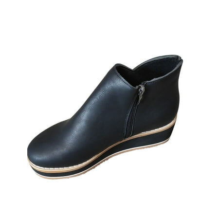 Ymiytan Womens Wedge Ankle Boots Slip on Booties Round Toe Wedge Shoes