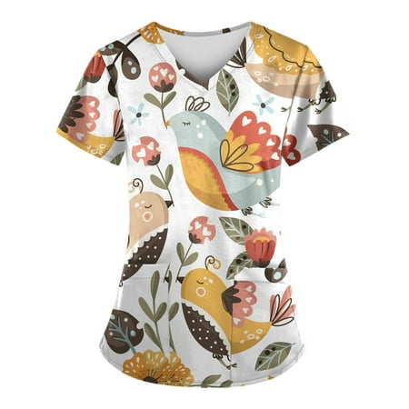 Sksloeg Womens Scrub Tops Cartoon Animal Print Scrub Shirt Tops Short Sleeve V Neck Pocket Working Uniform Workwear White M
Sksloeg Womens Scrub Tops Cartoon Animal Print Scrub Shirt Tops Short Sleeve V Neck Pocket Working Uniform Workwear White M