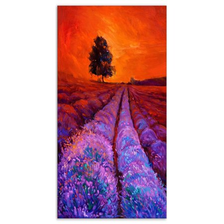 DESIGN ART Designart 'Lavender Field in Golden Sunset' Floral Painting Print on Wrapped Canvas - Purple