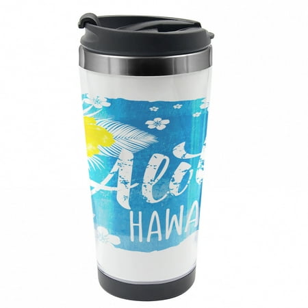 

Aloha Travel Mug Abstract Buds and Blossoms Steel Thermal Cup 16 oz by Ambesonne