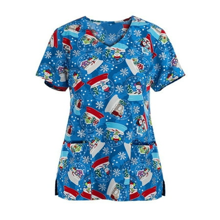 Avamo Women Xmas Scrubs Shirts Snowman Print Uniform Tee V Neck Christmas Scrub Tops Medical Split Hem Nurse T-shirt Loose Short Sleeve Blue M
Avamo Women Xmas Scrubs Shirts Snowman Print Uniform Tee V Neck Christmas Scrub Tops Medical Split Hem Nurse T-shirt Loose Short Sleeve Blue M