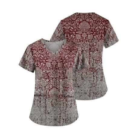 TKing Fashion Women Plus Size Scrubs Top V-Neck Short Sleeve Printed Pockets Work Blouse for Women Wine 5XL
TKing Fashion Women Plus Size Scrubs Top V-Neck Short Sleeve Printed Pockets Work Blouse for Women Wine 5XL