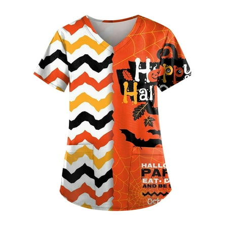 DENGDENG Women Scrub Tops Halloween Theme Printed Scrubs Stretchy Patterned with Pockets Nurse Uniform Loose Fitted V Neck Fall Shirt Clearance Short Sleeve Plus Size Clothes Orange M
DENGDENG Women Scrub Tops Halloween Theme Printed Scrubs Stretchy Patterned with Pockets Nurse Uniform Loose Fitted V Neck Fall Shirt Clearance Short Sleeve Plus Size Clothes Orange M