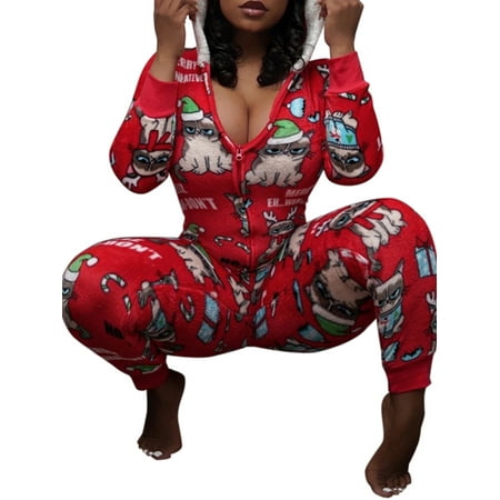 Xingqing Women Christmas Pajamas Long Sleeve V-neck Romper Sleepwear Zipper Hooded Jumpsuit
Xingqing Women Christmas Pajamas Long Sleeve V-neck Romper Sleepwear Zipper Hooded Jumpsuit