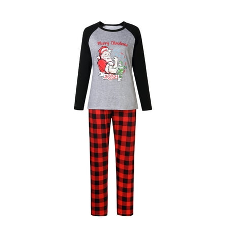 Frobukio Christmas Family Matching Pajamas Set Santa Print Long Sleeve Tops Plaid Pants Sleepwear Outfits Gray Women L 
Frobukio Christmas Family Matching Pajamas Set Santa Print Long Sleeve Tops Plaid Pants Sleepwear Outfits Gray Women L