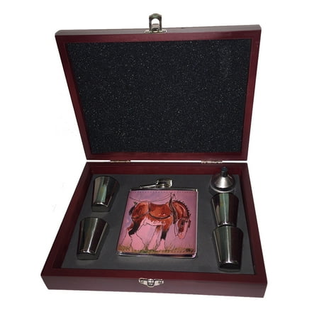 KuzmarK Pink Leather Flask Set in Rose Wood Gift Box - Clydesdale at Work Draft Horse Art by Denise Every
KuzmarK Pink Leather Flask Set in Rose Wood Gift Box - Clydesdale at Work Draft Horse Art by Denise Every