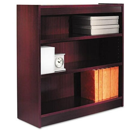 Square Corner Bookcase Finished Back Wood Veneer 3-Shelf 36x12x36 Mahogany