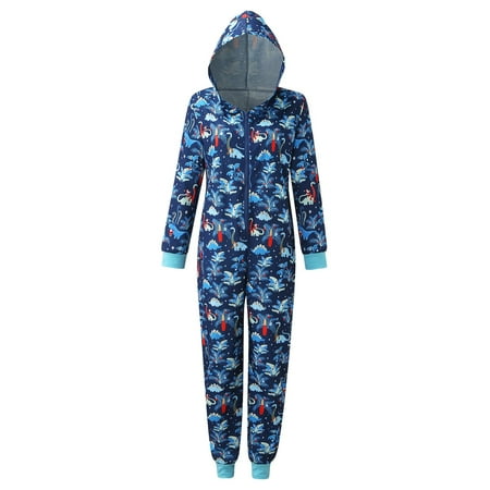 EUHDSSDE Christmas Women Dinosaur Print Hoodie Zip Up Romper Jumpsuit Family Pajamas Sleepwear Matching Outfit