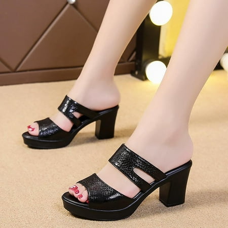 Summer Fashion: Fish Mouth Thick Heels Wearing High-Heeled Mother s Shoes