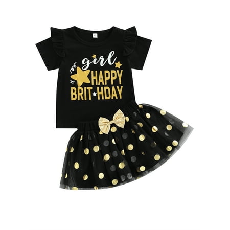 ZIYIXIN Toddler Girl Summer 2Pcs Outfit Clothes Birthday Ruffle Sleeve Top and Golden Polka-dot Tulle Tutu Skirt Set Black 18-24 Months
ZIYIXIN Toddler Girl Summer 2Pcs Outfit Clothes Birthday Ruffle Sleeve Top and Golden Polka-dot Tulle Tutu Skirt Set Black 18-24 Months