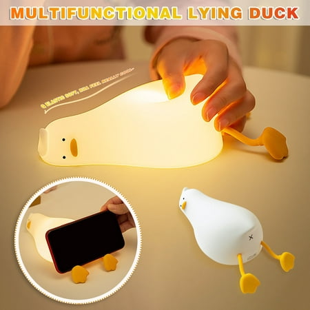 

Ycolew Lying Flat Duck Night Light LED Cute Night Light Silicone Dimmable Timed Bedside Nightlight with Touch Sensor for Breastfeeding Baby Bedrooms Bedroom Decor Birthday Christmas Gift