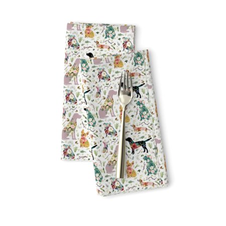 Watercolor Dogs Floral Puppies Cute Cotton Dinner Napkins by Roostery Set of 2