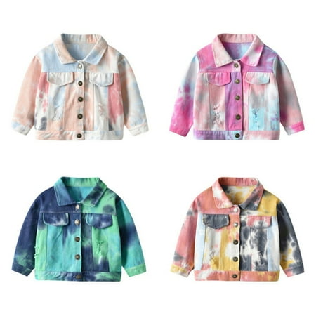 Infant Baby Boys Girls Denim Jacket Toddler Kid Long Sleeve Tie Dye Jeans Coat Cowboy Casual Outwear 3M-6T