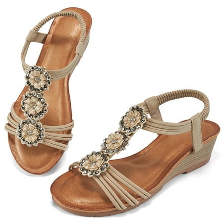 Atoshopce Womens Wedge Sandals Flower Low Heel Dressy Sandals Elastic Ankle Strap Rhinestone Summer Comfortable Shoes
Atoshopce Womens Wedge Sandals Flower Low Heel Dressy Sandals Elastic Ankle Strap Rhinestone Summer Comfortable Shoes