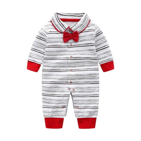 Toddler Boys Girls Rompers Bow Long Sleeve Outsie Bodysuit Banquet Wedding Jumpsuits Size 0-3M