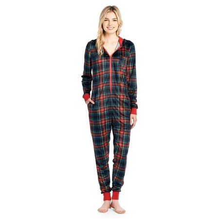 Ashford & Brooks Women s Fleece Hooded One Piece Pajama Union Jumpsuit
