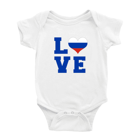 Love Russia Flag Heart Baby Rompers (White 3-6 Months)