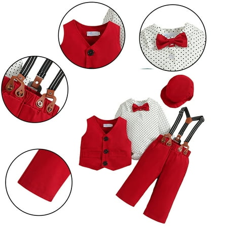 KYAIGUO 4PCS Baby Boys Gentleman Clothes Infant Wedding Shirt with Bowtie+suit Vest+ Suspender Pants Hat Outfit Sets for 1M-2T
KYAIGUO 4PCS Baby Boys Gentleman Clothes Infant Wedding Shirt with Bowtie+suit Vest+ Suspender Pants Hat Outfit Sets for 1M-2T