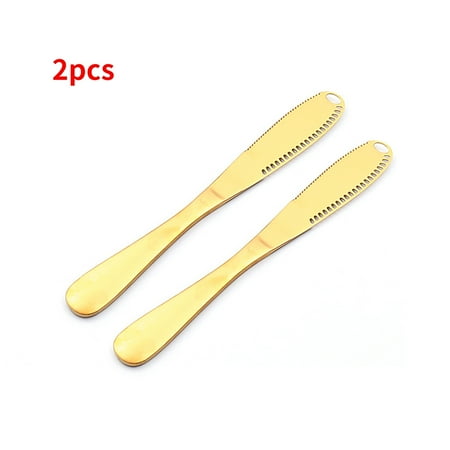 Stainless Butter Spreader Knife, 3 in 1 Curler Slicer Professional Chef Cheese with Serrated Edge for Kitchen Cake (2Pcs Gold)
Stainless Butter Spreader Knife, 3 in 1 Curler Slicer Professional Chef Cheese with Serrated Edge for Kitchen Cake (2Pcs Gold)